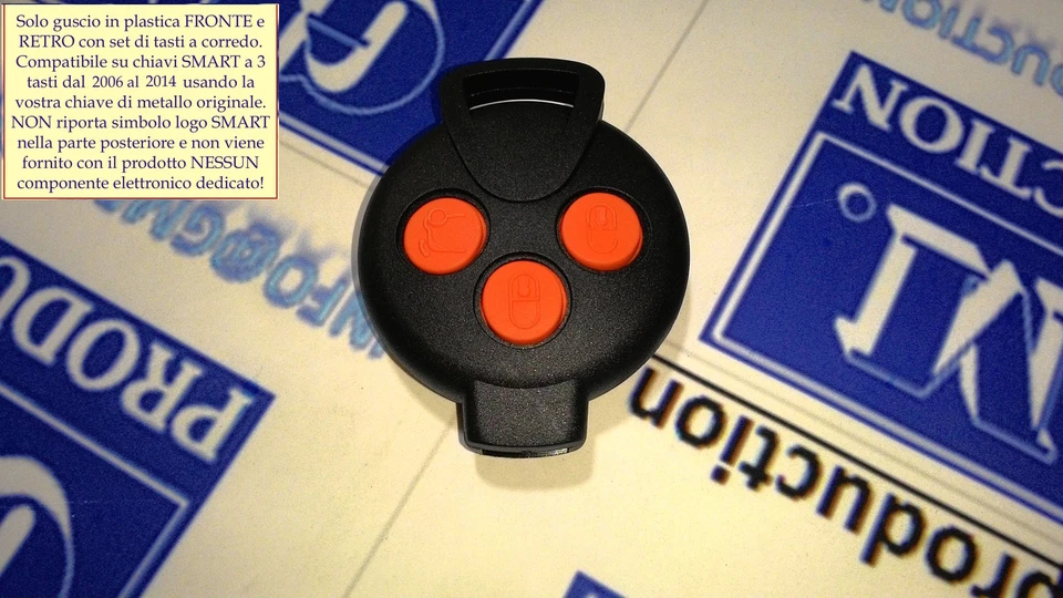 COVER NERA TASTI ARANCIO SMART MHD FOR TWO FORTWO 451 3 TASTI CHIAVE TELECOMANDO - Immagine 1 di 1