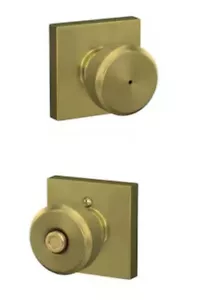 Schlage Bowery Satin Brass Privacy Bed Bath Lockable Door Knob F40 BWE 608 COL - Picture 1 of 4