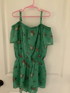Abercrombie Kids Girls Green Floral Flower Romper One Piece 11 12 Off Shoulder - Picture 1 of 3