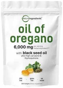 Micro Ingredients Oil of Oregano Softgels 6000mg Per Serving 300 Count | 2 in... - Picture 1 of 7
