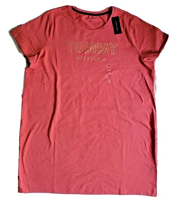 TOMMY HILFIGER Womens T-shirt Dress Flag LOGO Plus size 1X 2X Navy Red Pink - Image 1 of 4