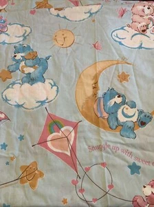 Vintage 1982 Care Bears double drap plat et ajusté nuages bleu rose ballon arc-en-ciel - Photo 1/2