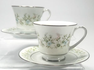 Noritake Savannah Cup and Saucer 6oz Set of 2 White Pink Blue Green Floral - Picture 1 of 11