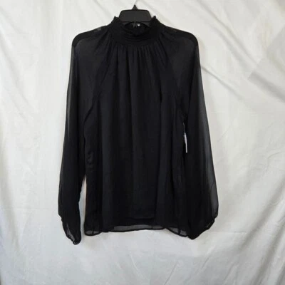 Blusa Joie Para Mujer Negra de Gasa Manga Larga Calada Cuello Alto Carrera Grande Nueva Foto 1 de 4