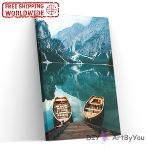 Paint By Numbers Kit Pier Boat Scenery Ocean Kids Acrylic Adult Home Canvas Oil - Picture 1 of 19