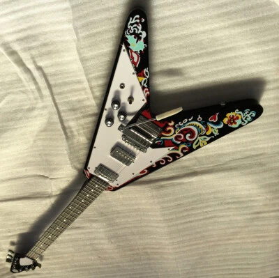 Flying V Jimi Hendrix Electric Guitar Love Drops Tremolo Bridge Chrome Hardware - Image 1 of 4