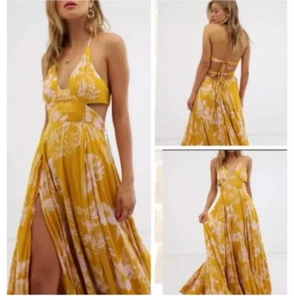 NWT Free People Lille Printed Tie-Back Maxi Dress Size Large Hawaii Honey Boho - Picture 1 of 12