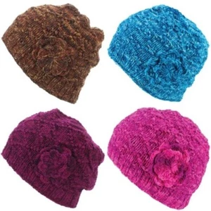 Cappello Beanie Caldo Inverno Fiore Morbido Foderato LoudElephant Acrilico A - Picture 1 of 13