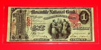 {USA 1875 $1 National bank Note N.Y. FR-380 Grade VF / S/N# B172880 /Scarce!} - Image 1 of 2