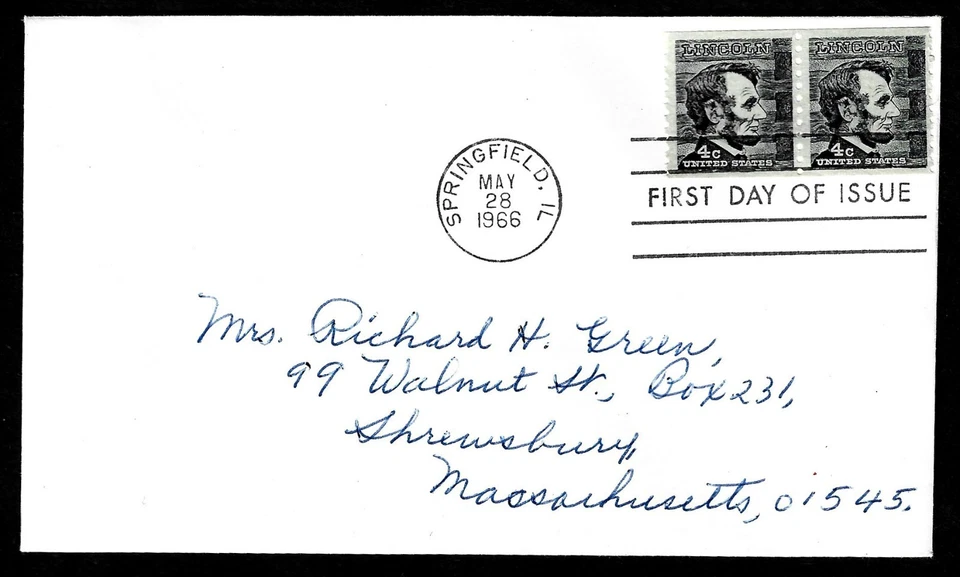 USA, SCOTT # 1303, FDC COVER OF 1966 ABRAHAM LINCOLN COIL PAIR, WITH ADDRESS - Image 1 of 1