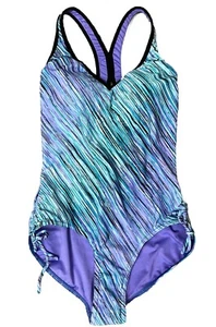 Zeroxposur One Piece Bathing Suit Women's S Stripe Pansy Built in Bra One Piece - Picture 1 of 7