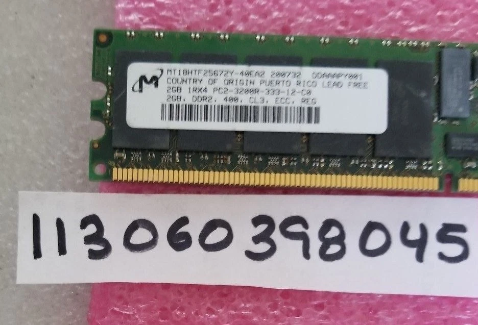 2GB PC2 PC DDR2 DDR PC2-3200R DDR2-400 3200 400 240PIN RDIMM ECC-REG 256X4 1RX4 - Image 1 of 1