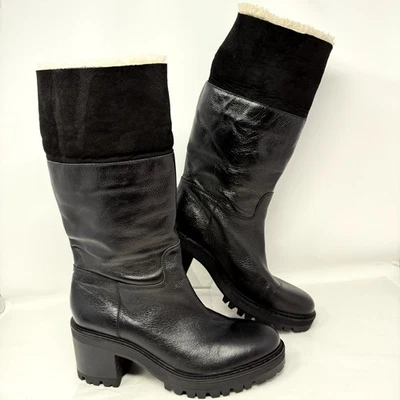 Botas femininas Marc Fisher LTD Willoe Moto 9,5M couro preto pele de ovelha shearling - Imagem 1 de 4