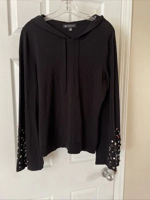 INC International Concept Women Gorgeous Black Bead Bell sleeve Pullover Sz M - Image 1 of 4