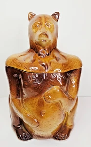 Vintage F.A.P. Co Brown Bear Cookie Jar w/ Lid Ceramic Pottery 1950s MCM Rustic - Picture 1 of 21