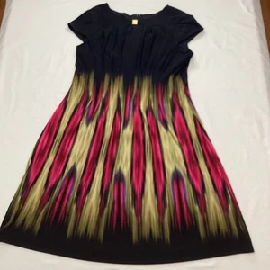 Tahari Arthur S. Levine Dress Size 14 Black Gold Pink Abstract Career Cocktail - Picture 1 of 7