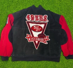 Vintage San Francisco 49ers Lederjacke XL Carl Banks GIII Rugby Schwein Wildleder - Bild 1 von 18