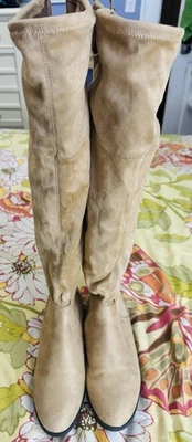 Women’s Tan, Over The Knee, Slouch Boots With Elastic Ties, Size 10 ￼ - Image 1 of 4