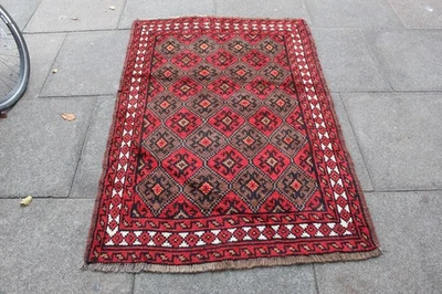 Vintage Traditional Hand Made Oriental Red Brown Wool Small Rug 152x102cm - Image 1 of 4