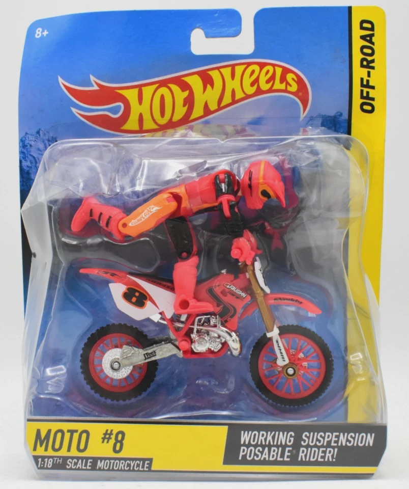 Hot Wheels 1:18 Off-Road Moto #8 Motorcycle Posable Rider Working Suspension - Image 1 of 4