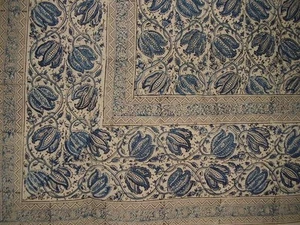 Veggie Dye Block Print Square Cotton Tablecloth 60" x 60" Blue - Picture 1 of 2