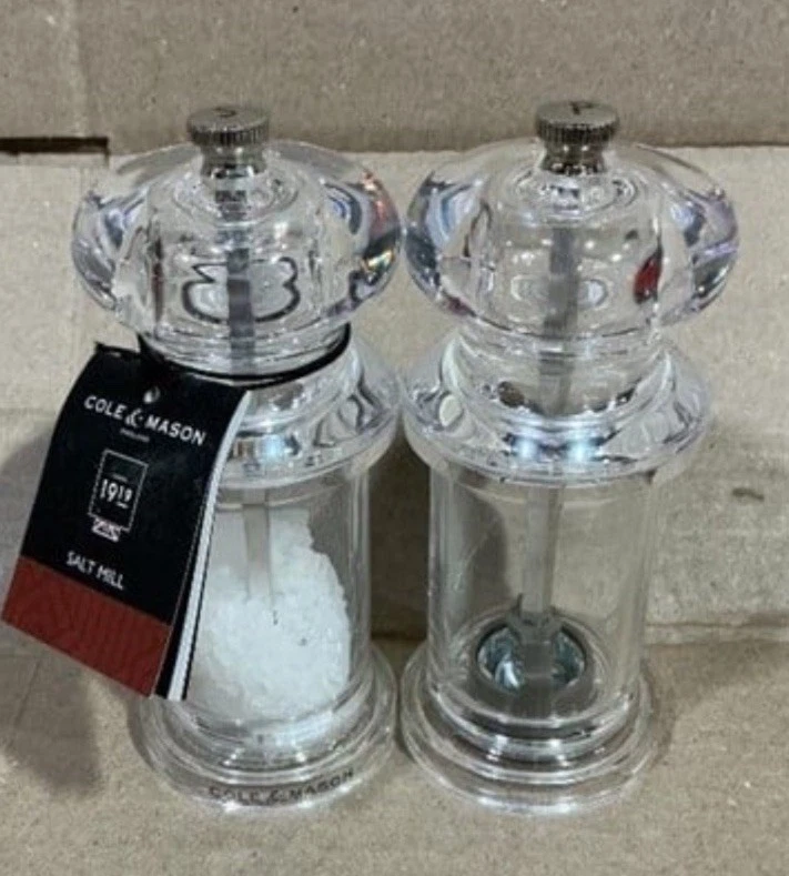 Juego de molinillo de sal y pimienta Cole and Mason acrílico transparente Inglaterra 5,5" H nuevo sin caja Foto 1 de 1