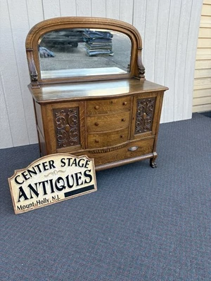 67012 Antique Victorian Oak Lion Head Buffet Sideboard Cabinet - Image 1 of 4