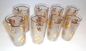 Vintage Libbey Blattgold 12oz. Flache Tumbler Gläser - 8 Stück Set - sehr schön! - Bild 1 von 3