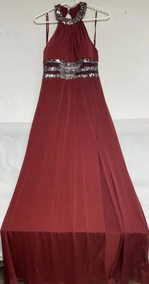 Blondie Nites Burgundy Sequin Mesh Backless Gown Women’s Sz 11 Formal Prom - Image 1 of 4