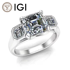 IGI Certified Lab Grown Diamond Wedding Ring 950 Platinum 2.20 CT Asscher Cut - Picture 1 of 14