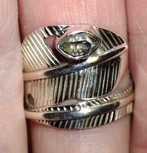 Anello Herkimer in argento sterling con piuma di diamante misura 7 - Foto 1 di 6