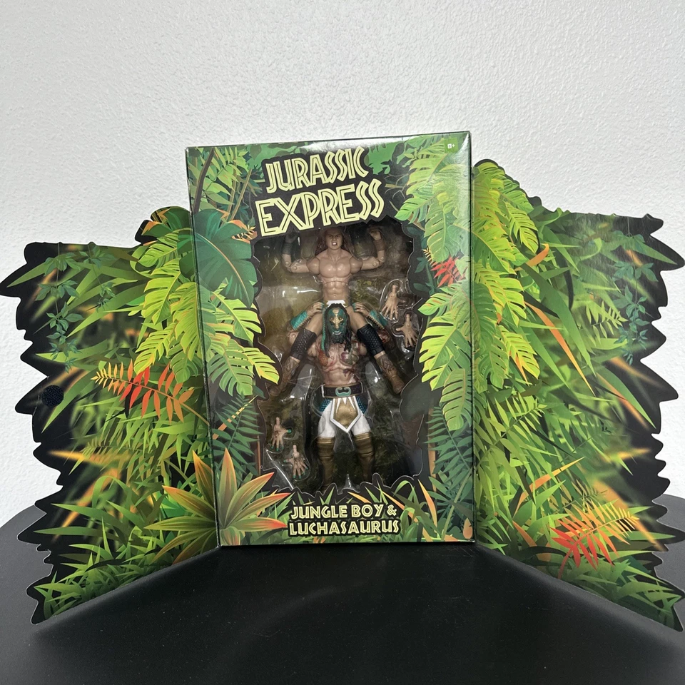 Figura de acción AEW Jurassic Express Jungle Boy y Luchasaurus en caja sellada nueva Foto 1 de 4