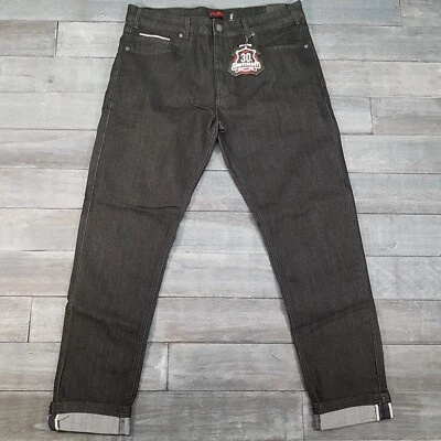 Pantalones de mezclilla con ribete FUBU para hombre 40x32 (36x32) bordados negros 30 aniversario  Foto 1 de 4