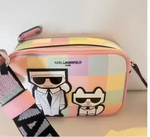NWT KARL LAGERFELD PARIS MAYBELLE CROSSBODY CAMERA BAG PURSE PINK PASTEL - Picture 1 of 6