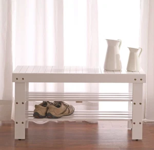 Solid Wood Shoe Rack Entryway Storage Bench in White - Picture 1 of 2
