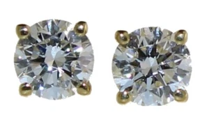 Round Lab Created Diamond 14k Yellow Gold Stud Earrings w/Screw back - Picture 1 of 2