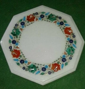 12" Marble corner Table Top Inlay Pietra dura stones Floral art Decor furniture - Picture 1 of 3