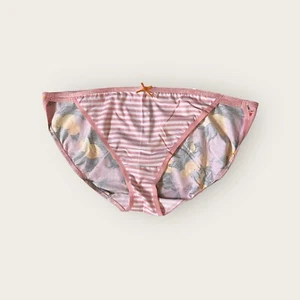 Lane Bryant Cacique Cotton Double String Bikini Panty 14/16 Lemons Pink Stripe - Picture 1 of 2