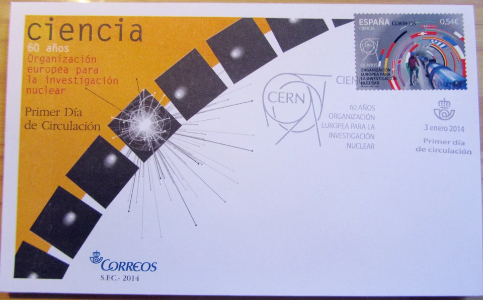  SOBRE 1º DIA CIRCULACION "  60 AÑOS ORGANIZACION EUROPEA INVESTIGACION NUCLEAR - Imagen 1 de 1