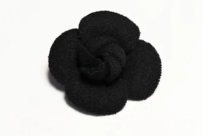 Vintage Chanel Paris Black Fabric Camellia Flower Brooch - Image 1 of 2