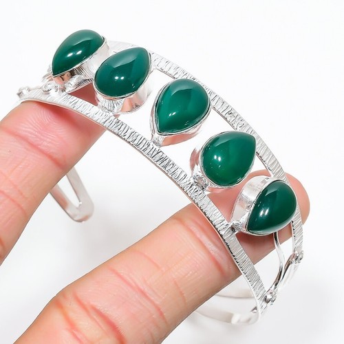 VALENTINO Bracciale Gioielli Argento Sterling 925 Gemma Onice Verde Regolabile