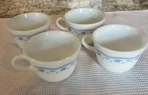 VTG Pyrex Morning Blue Cups White Floral Mug Teacup Coffee Replacement Set Of 4 - Picture 1 of 6