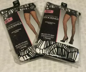 Costume USA Adult (Up to 160lbs.) Black Distressed Net Stockings - 2 Pair - Picture 1 of 3