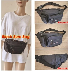 Waist Pouch Travel Sports Bum Bag Black wt small side pocket Bags new Polyester - Picture 1 of 13