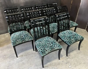 10 Pietro Costantini For Ello Black Lacquer Leopard Dining Chairs; Italy - Picture 1 of 12
