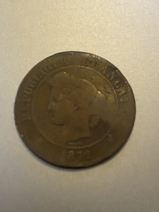 5 Centimes 1874 France Goddess Ceres Rare old Bronze 5c Coin plus 1 mystery coin - Picture 1 of 4