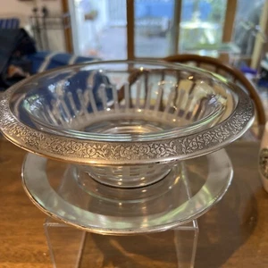 Sterling cut glass Etched Rose Band Bowl 8-1/2” w Plate Silver Band Rim 7-3/4” - Picture 1 of 12