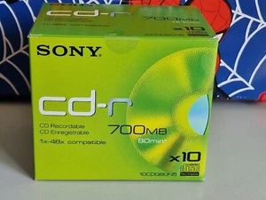 Box of 10 Sony CD-R / 80 MINS / 48X / 700MB Blank Recordable Data Discs CD-R NEW - Photo 1/13