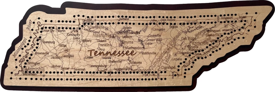 Tennessee Shaped Road Map Cribbage Board - Image 1 of 1