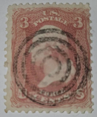Target Cancel 1867 U.S 3c George Washington Rose F-Grill Stamp - Image 1 of 2